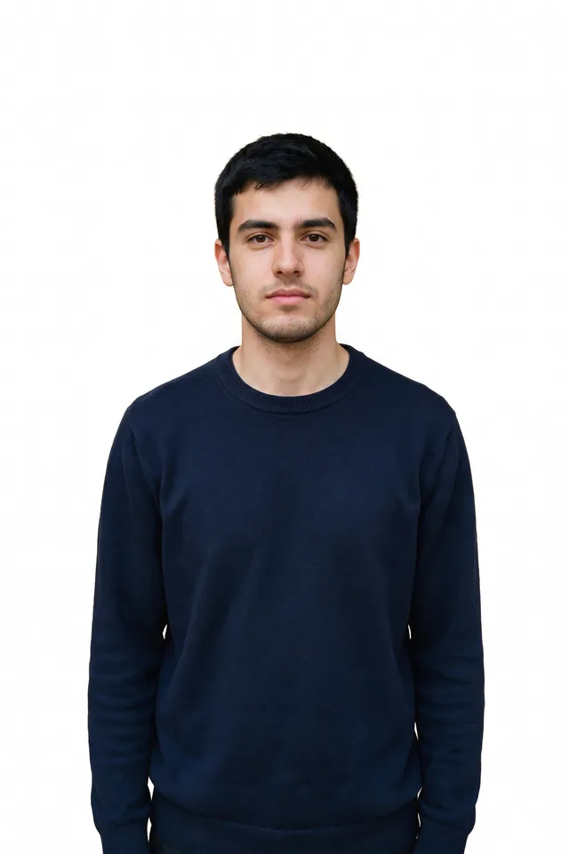 A portrait moved onto plain white for an ID photo