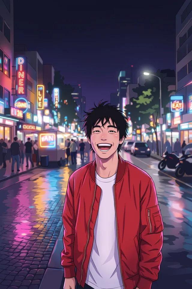 A street photo redrawn as anime